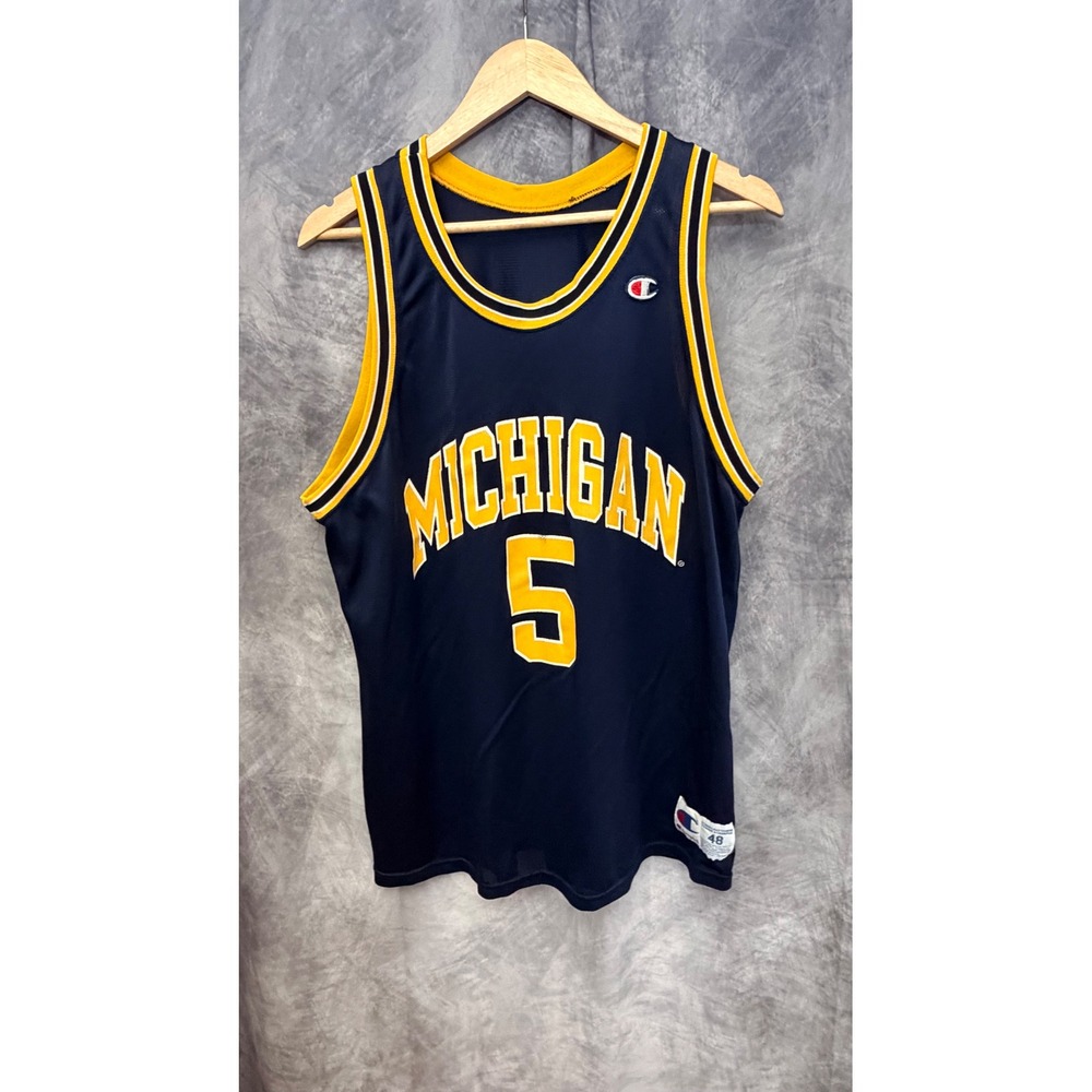 Vintage 90s Champion Michigan Wolverines Jersey Mens 48‎ Fab Five Basketball